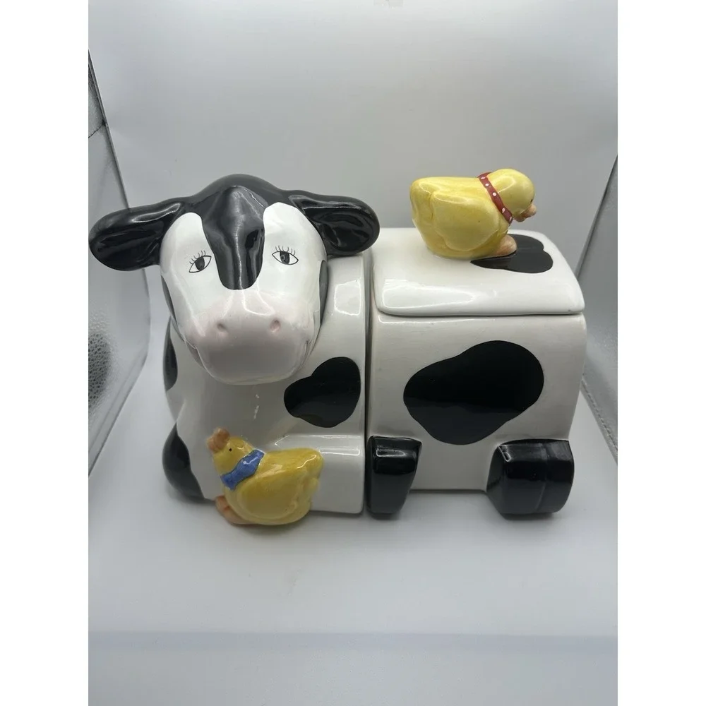 Vtg Coco Dowley Cow and Chicken Holstein Cookie Jar (Head and Middle Pieces)